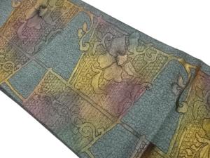 本場筑前博多花葉に幾何学模様織出し名古屋帯